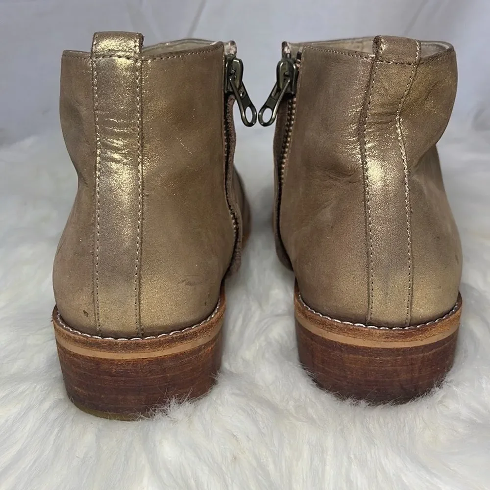 Fortress Of Inca Gold Leather Low Heel Booties‎ Sz 7